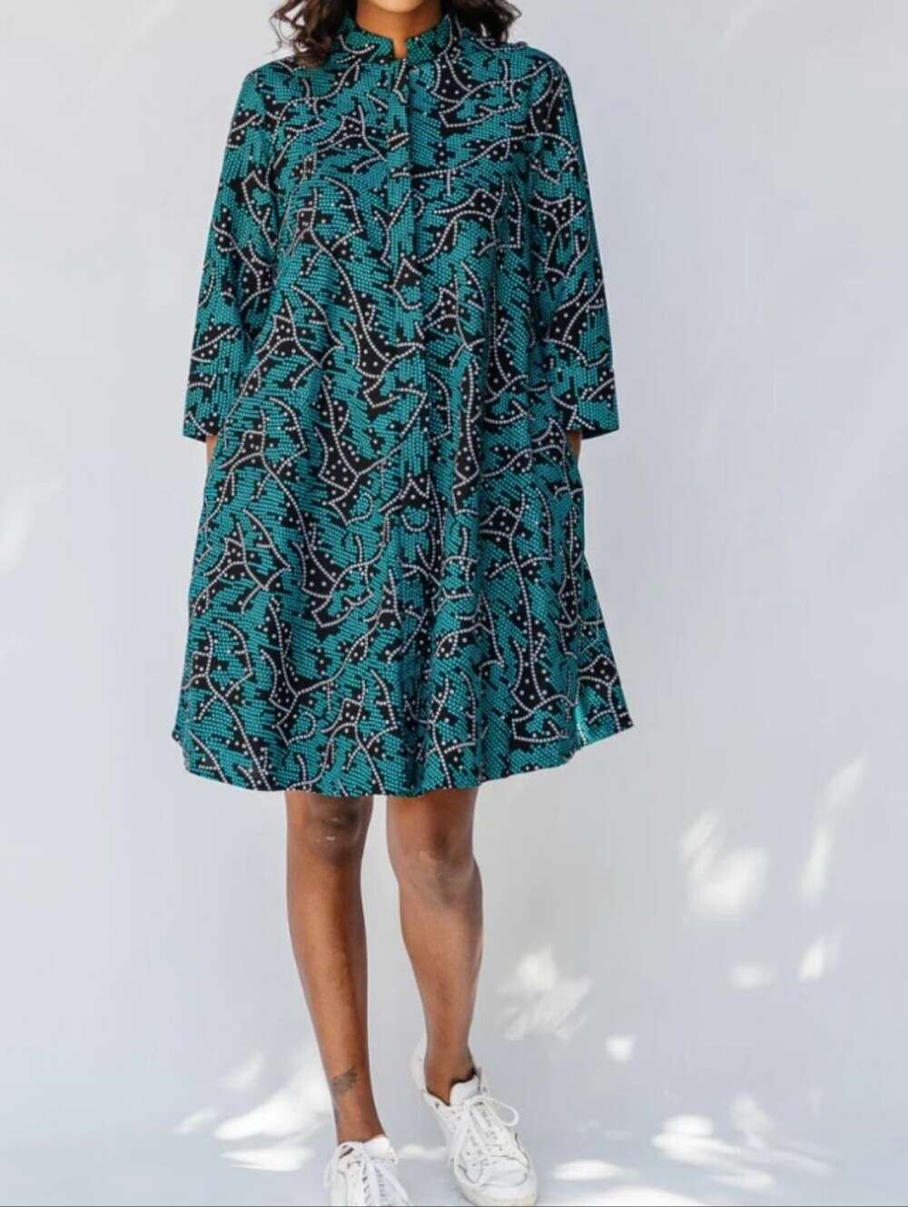 Zuri Kenya Dress Mapquest Teal Black Medium Cotton